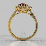 Oval Cut Ruby & Diamonds  Engagement Ring  (1 Ct + 0.5ctw) - 14K Yellow Gold