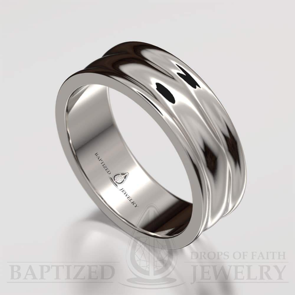 "Mary" 14K Gold Waves Wedding Ring - 14K White Gold