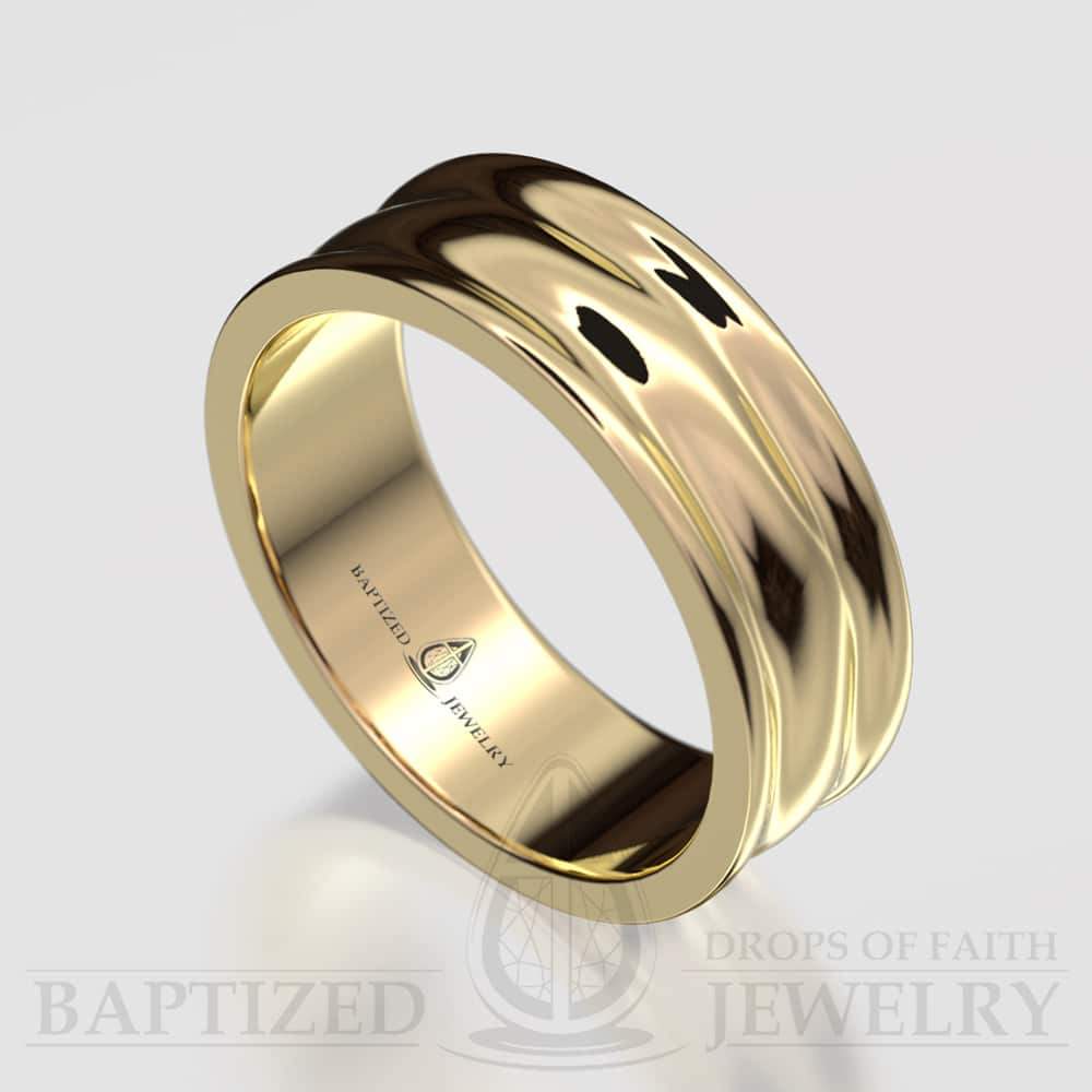 "Mary" 14K Gold Waves Wedding Ring - 14K Yellow Gold
