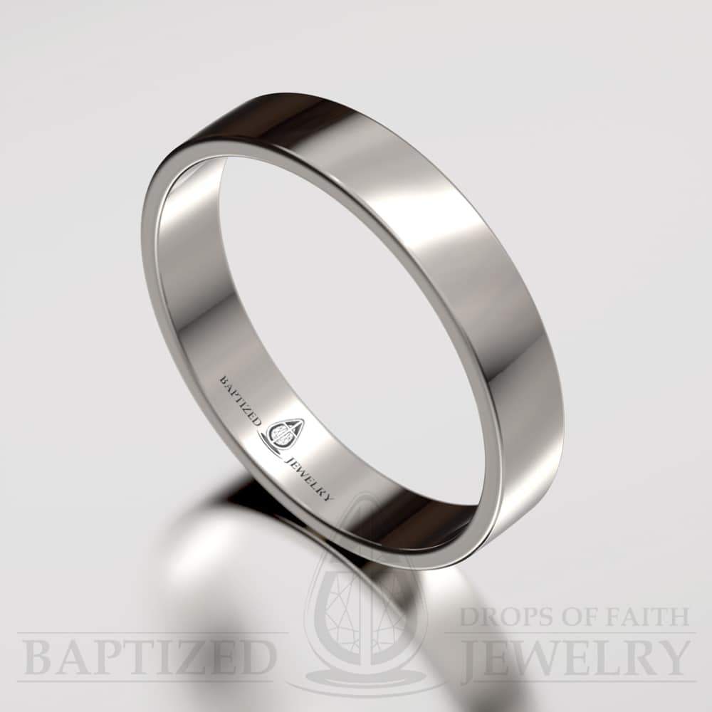 "Joseph" 14K Gold Flat Wedding Ring - 14K White Gold