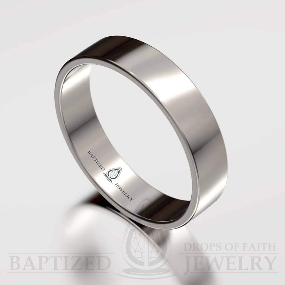 "Mary" 14K Gold Wide Wedding Ring - 14K White Gold