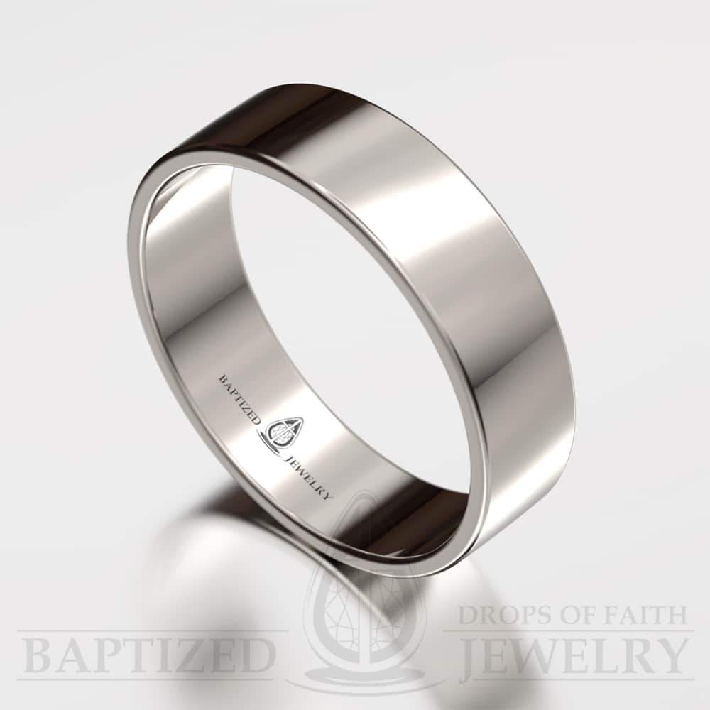 "Joseph" 14K Gold Wide Wedding Ring - 14K White Gold