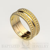 14K Gold Bead Rows Wedding Ring - 14K Yellow Gold