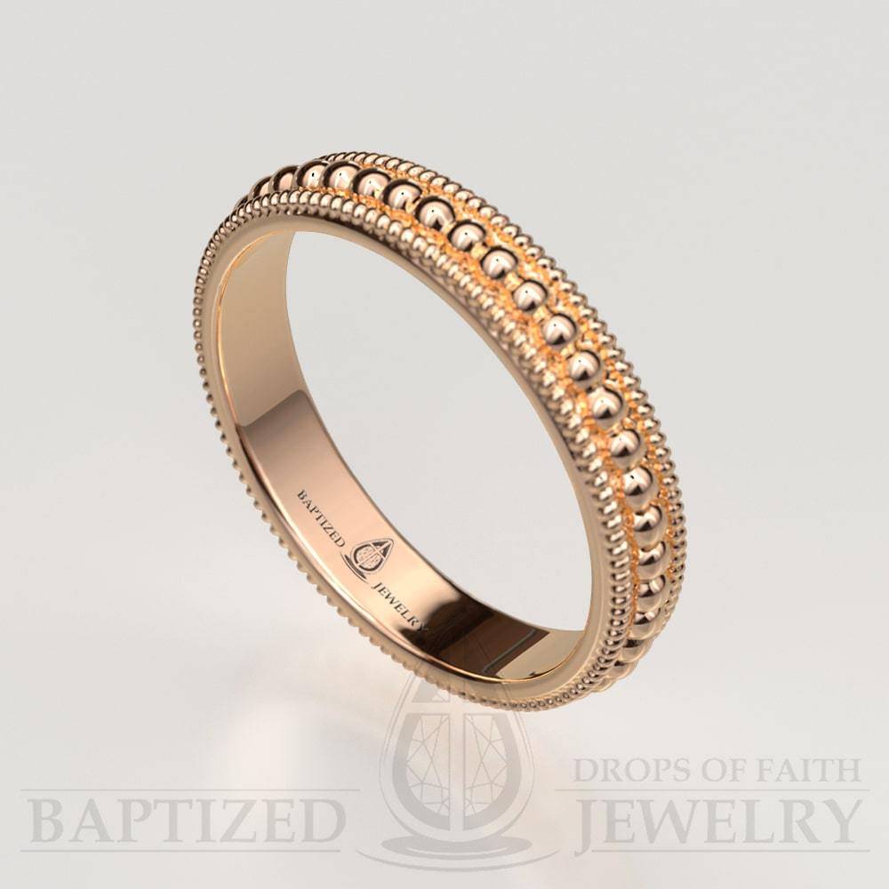 14K Gold Beads Wedding Ring - 14K Rose Gold
