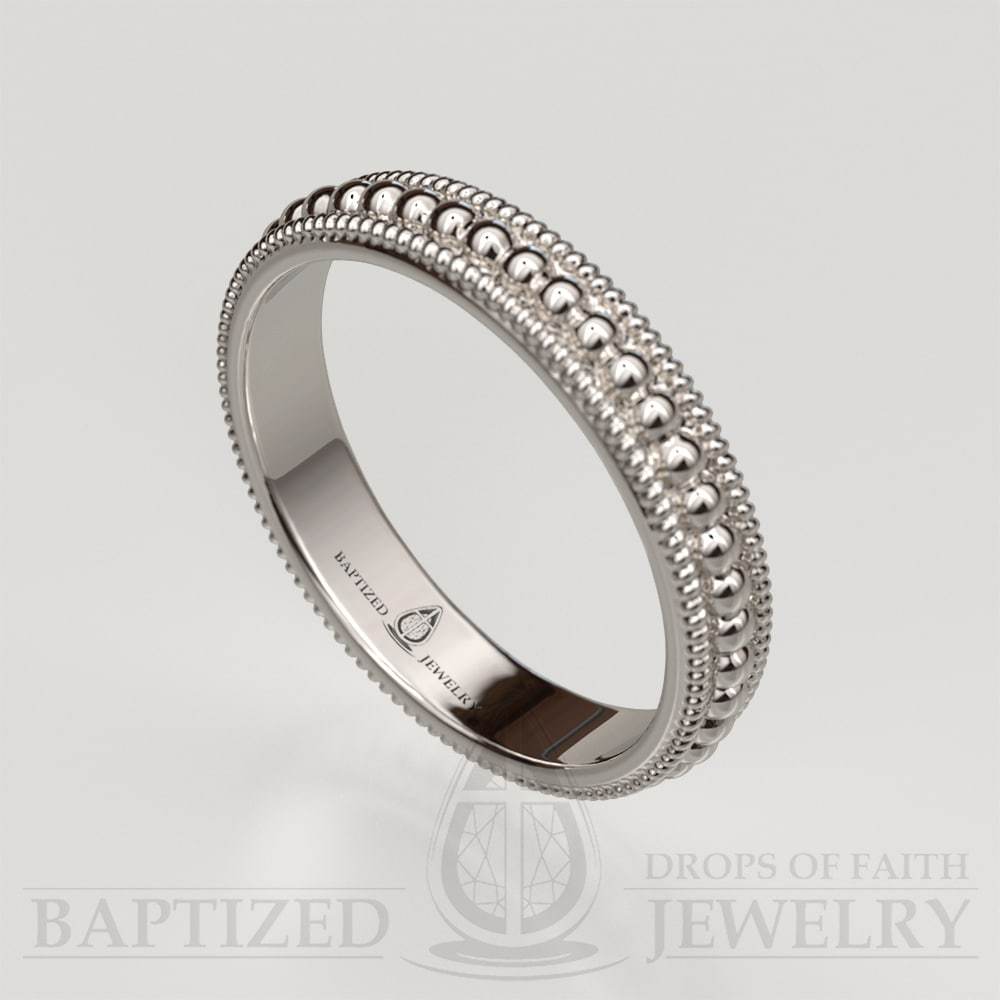 14K Gold Beads Wedding Ring - 14K White Gold